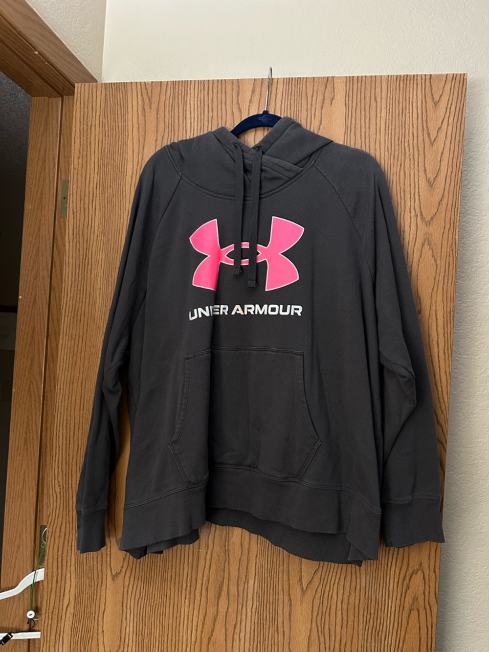 Under Armour Charcoal Gray Fleece Hoodie with White Logo